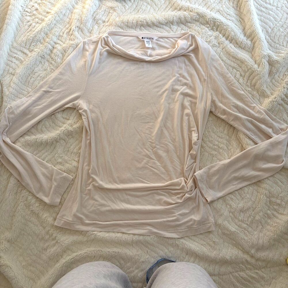 Athleta Cowl Neck Long Sleeve Top - Cream/Off-White - Size Medium